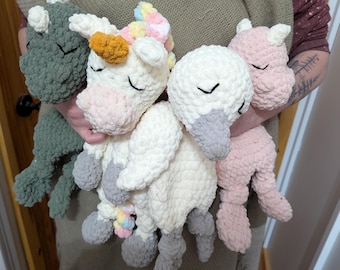 Juguetes anudados, peluches, unicornio, ganso, dinosaurio, peluche, crochet, suave, acogedor, baby shower, regalo, abrazo