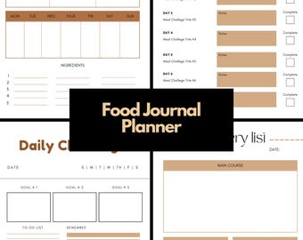 Food Journal Planner | Customizable Canva Template | Meal & Nutrition Tracker