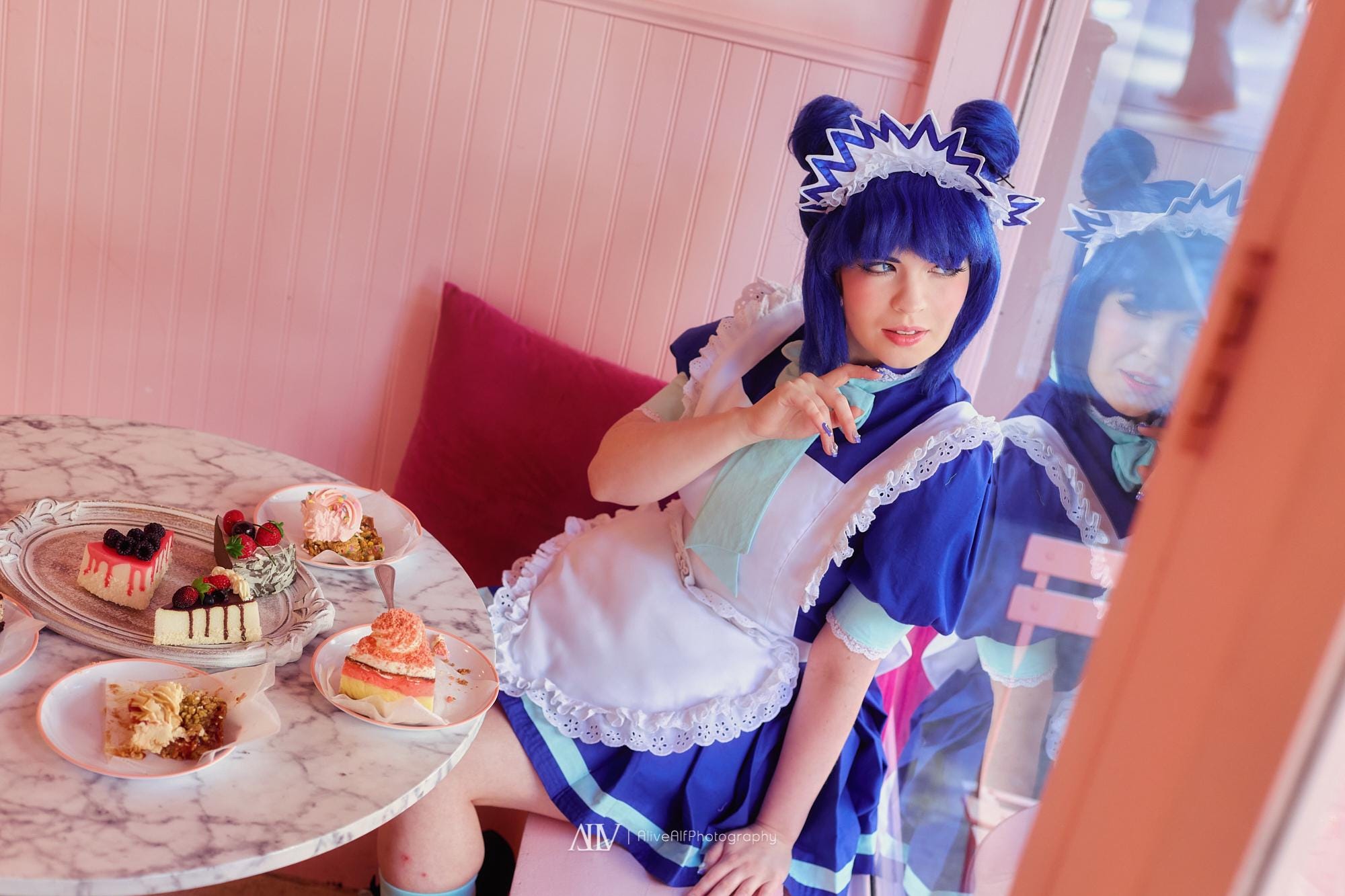 fashion nova blue satin dress Lake Blue Sexy French Maid Uniform Costume – HPO main image 1