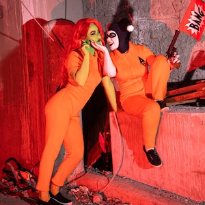 HQ Clown Girl Poison Ivy Prison Asylum Cosplay Costumes SET