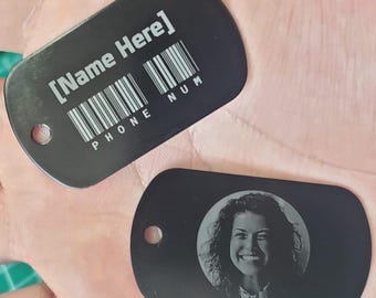 Aangepast lasergegraveerd militair dogtag: gepersonaliseerde sleutelhangerketting