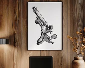 Vintage Microscope Art Print, Retro Science Illustration Poster
