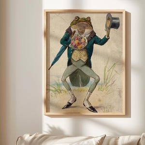 Vintage Gentleman Frog Print: Whimsical Watercolor Art Poster
