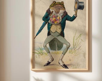 Vintage Gentleman Frog Print: Whimsical Watercolor Art Poster