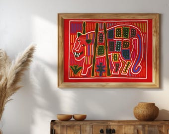 パナマのカラフルな鳥のモラ。グナ ヤラ族の女性の刺繍。パナマのサン