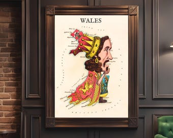 Vintage poster met kaart Wales: muurkunst Welsh Heritage