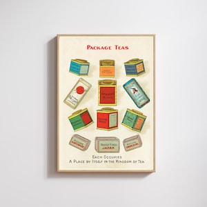 Vintage Tea Tins Poster: Colorful Tea Varieties Art Print