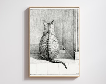 Vintage Cat Pencil Sketch Print: 1812 Jean Bernard Art