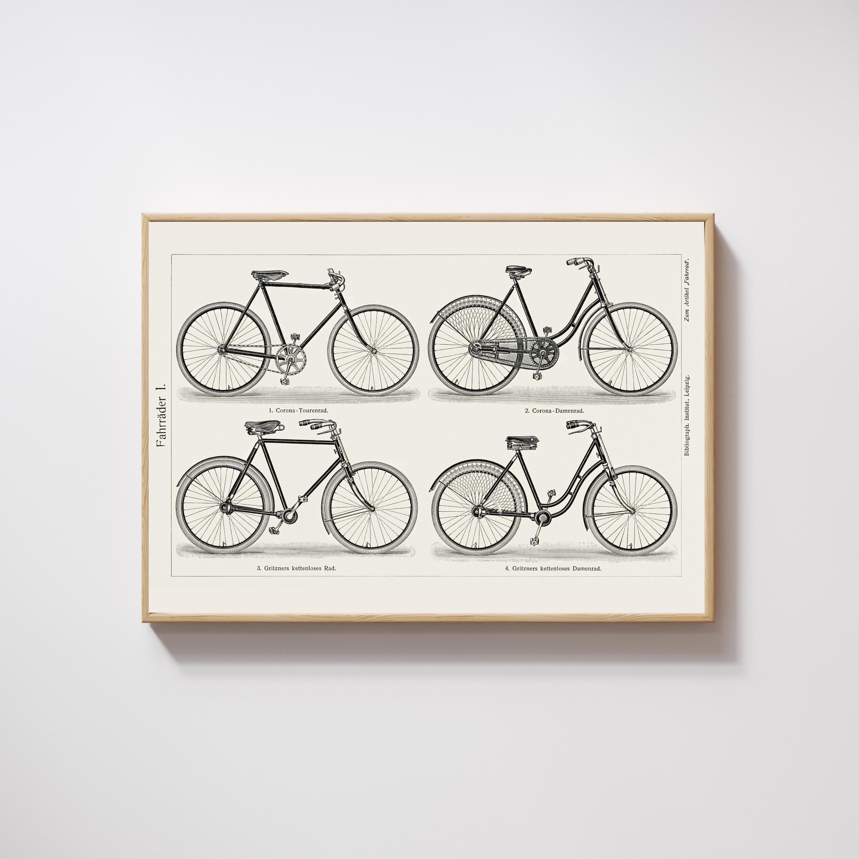 Vintage Bicycle Print: 1894 German Engineering Lithograph