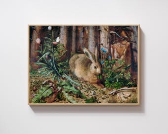 Vintage Rabbit Print: 1585 Forest Wildlife Painting