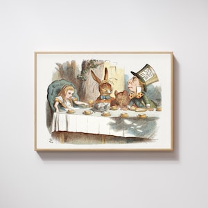 Vintage Alice in Wonderland Print: Mad Hatter Tea Party, John Tenniel Artwork