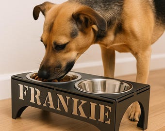 Custom Metal Dog Bowl Stand with Name: Personalized Raised Pet Feeder