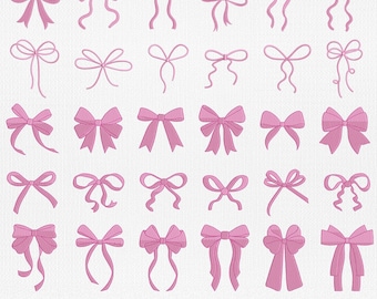 30 Pink Bows Embroidery Design Bundle, Cute Simple Coquette Bow Embroidery File, Embroidery Machines File