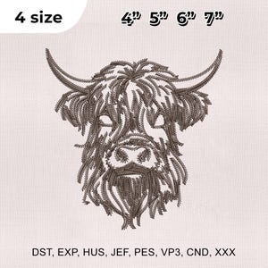 4 Size Scottish Cow Embroidery Design, Highland Cow Embroidery Design, Cow Embroidery Design, Embroidery Machines File