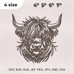 4 Size Scottish Cow Embroidery Design, Highland Cow Embroidery Design, Cow Embroidery Design, Embroidery Machines File