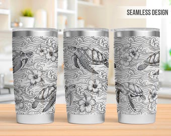 Gobelet floral 20 oz pour gravure au laser, Svg laser pour gobelet tortue de mer, Svg gravé au laser 20 oz, gravure laser Svg, laser rotatif