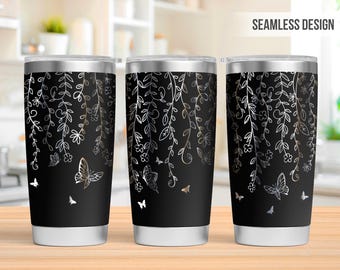 Gobelet de fleurs 20 oz pour gravure laser, Svg laser pour gobelet de vignes fleuries, Svg gravé au laser 20 oz, gravure laser Svg