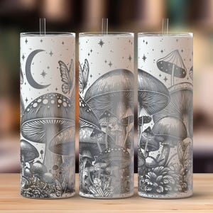 Mushroom & Butterfly 20oz Tumbler Laser Svg, Mushroom 20oz Skinny Tumbler Full Wrap Laser Svg, Laser Engraved Svg, Tumbler Laser File