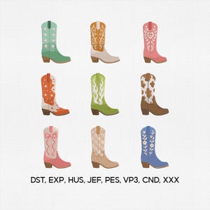 4 Size Cowgirl Boots Bundle 9 Embroidery Designs, Western Cowboy Cowgirl Embroidery Design, Western Boot Embroidery PES File,Embroidery File