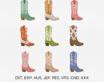 4 Size Cowgirl Boots Bundle 9 Embroidery Designs, Western Cowboy Cowgirl Embroidery Design, Western Boot Embroidery PES File,Embroidery File