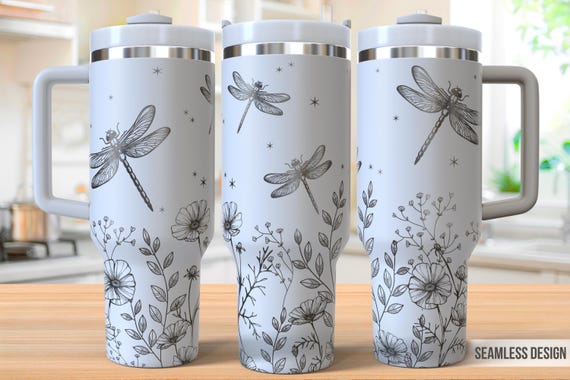 Wildflower & Dragonfly 40oz Tumbler Laser Engraving Wrap, Floral Dragonflies Tumbler Laser svg, 40oz Laser Engraved Svg, Laser Engraving Svg