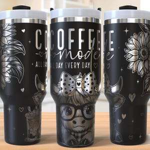 Coffee Mode 40oz Tumbler Laser Engraving Wrap, Cute Cow Tumbler Laser svg, 40oz Laser Engraved Svg, Laser Engraving Svg,SVG For Laser Rotary