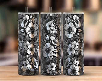 Hibiscus Flowers 20oz Tumbler Laser Svg, Hibiscus 20oz Skinny Tumbler Full Wrap Laser Svg, Laser Engraved Svg, Tumbler Laser File