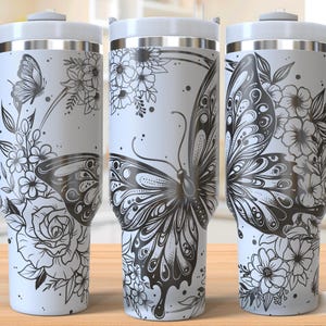 Schmetterlinge & Blumen 40 Unzen Lasergravur Wrap, Blumen Schmetterling Becher Laser svg, 40 Unzen Laser gravierte svg, Laser Gravur svg