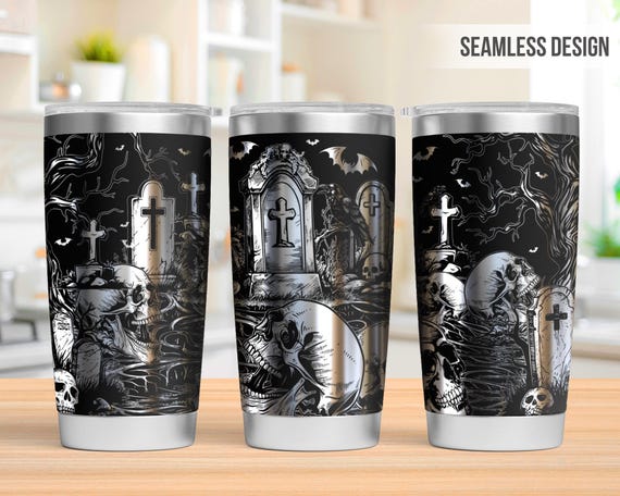 Skull Raven 20oz Tumbler Laser Engraving Wrap, Halloween Tumbler