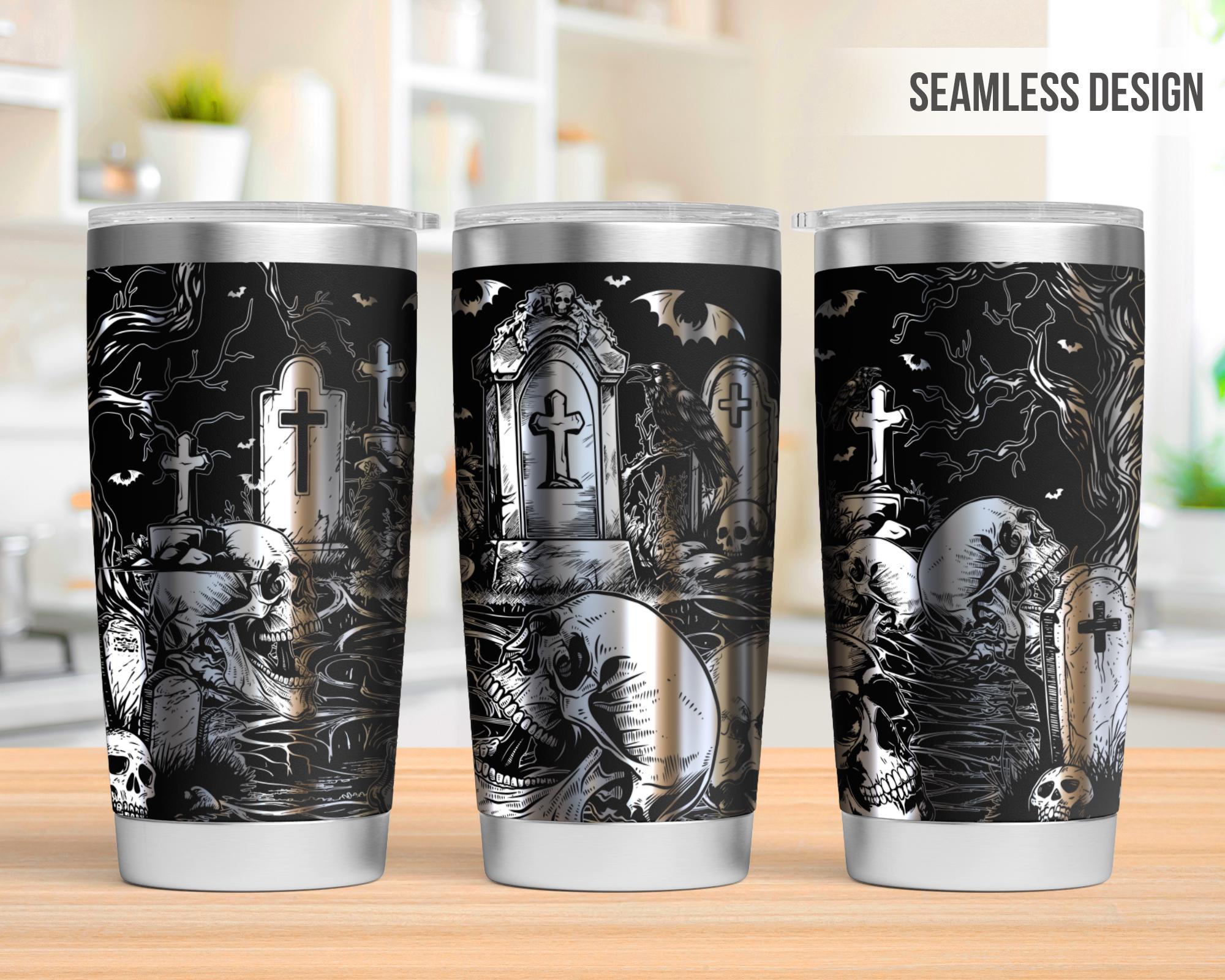 Skull Raven 20oz Tumbler Laser Engraving Wrap, Halloween Tumbler