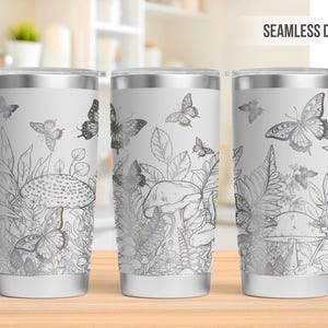 Mushroom & Butterfly 20oz Tumbler Laser Engraving Wrap, Cottagecore Tumbler Laser svg, 20oz Laser Engraved Svg, Laser Engraving Svg