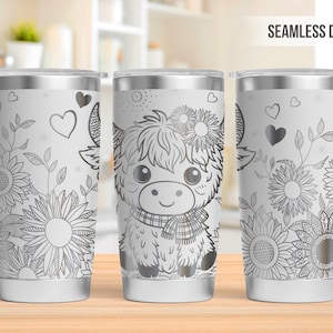 Cute Highland Cow 20oz Tumbler Laser Engraving Wrap, Highland Cow Tumbler Laser svg, 20oz Laser Engraved Svg, Laser Engraving Svg