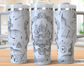Wizarding World gobelet 40 oz enveloppement de gravure laser, Magic World gobelet laser svg, sorcier gravé au laser Svg, gravure laser Svg