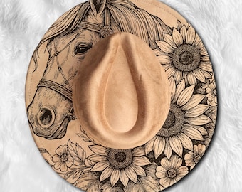 Horse and Flowers Brim Hat Laser Engraving SVG, Horse Hat Laser Svg - Digital Download (SVG, PNG) for Wide Brim & Cowboy Hats