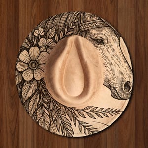 Tan Hat with Feather and Horse Embroidery Painted Trucker Hats With Horse - Etsy main image 2