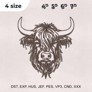 4 Size Scottish Cow Embroidery Design, Highland Cow Embroidery Design, Cow Embroidery Design, Embroidery Machines File