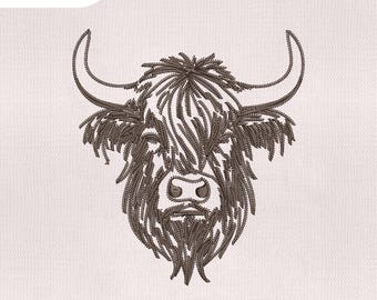 4 Size Scottish Cow Embroidery Design, Highland Cow Embroidery Design, Cow Embroidery Design, Embroidery Machines File