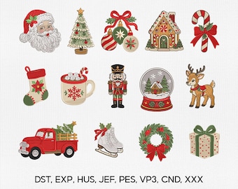 4 Size Christmas Bundle 14 Embroidery Designs, Xmas Holiday Embroidery Design, Christmas Embroidery PES File, Embroidery Machines File