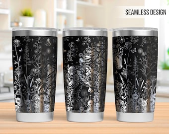 Vaso de 20 oz con flores de caballo, grabado láser, vaso para amantes de los caballos, svg láser, svg de 20 oz grabado con láser, svg grabado con láser, láser rotativo