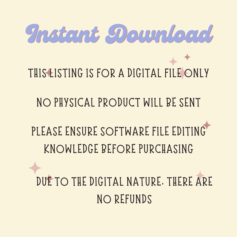 K&ouml;nnte beinhalten: Text auf einem hellbeigen Hintergrund mit einem lila und rosa Farbverlaufstitel, der "Sofort-Download" lautet. Der Text unter dem Titel lautet "Diese Liste ist f&uuml;r eine digitale Datei. Es wird kein physisches Produkt versandt. Bitte stellen Sie sicher, dass Sie &uuml;ber Kenntnisse in der Bearbeitung von Software-Dateien verf&uuml;gen, bevor Sie kaufen. Aufgrund der digitalen Natur gibt es keine R&uuml;ckerstattung."