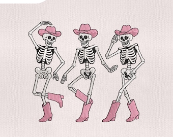 4 Size Dancing Skeleton Cowboy Embroidery Design, Halloween Embroidery Design, Western Embroidery, Embroidery Machines File