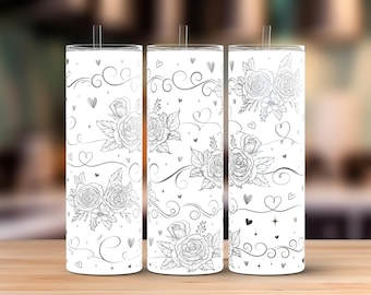 Rose Heart 20oz Skinny Tumbler Laser Engraving Wrap, Valentine's Day Tumbler Laser svg, Laser Engraved Svg, Laser Engraving Svg,Laser Rotary