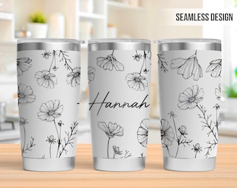 Cosmos Flower 20oz Tumbler Laser Engraving Wrap, Custom Tumbler Laser svg, Birth Flower October Laser Engraved Svg, SVG Laser Rotary