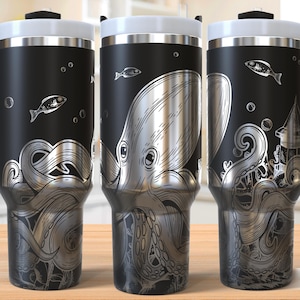 Octopus 40oz Tumbler Laser Engraving Wrap, Ocean Life Tumbler Laser svg, 40oz Laser Engraved Svg, Laser Engraving Svg, SVG For Laser Rotary