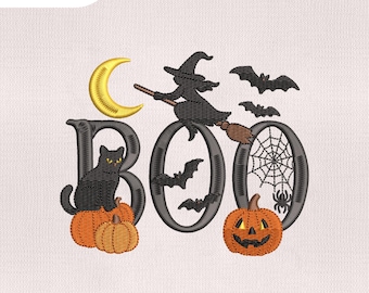 Motif de broderie Halloween taille 4, motif de broderie sorcière citrouille, motif de broderie sorcière, fichier de broderie Boo, fichier de machines à broder