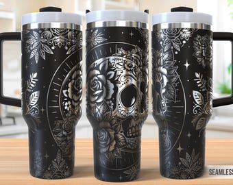 Mandala Skull 40oz Tumbler Laser Engraving Wrap, Mandala flower Tumbler Laser svg, 40oz Laser Engraved Svg, Laser Engraving Svg,Laser Rotary