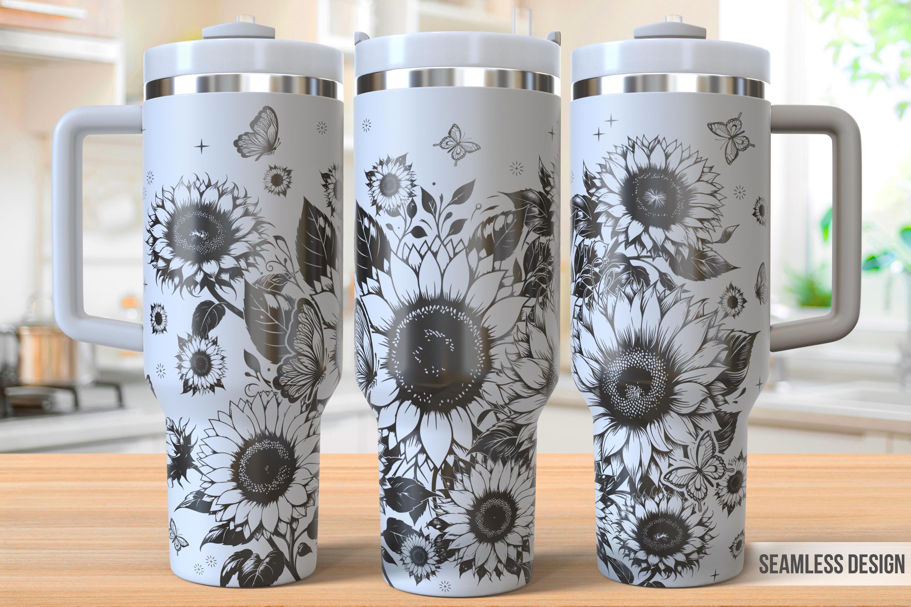 Sunflowers & Butterflies 40oz Tumbler Laser Engraving Wrap, Sunflower Tumbler Laser svg, 40oz Laser Engraved Svg, Laser Engraving Svg