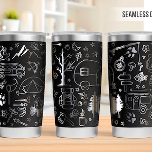 Camping 20oz Tumbler Laser Engraving Wrap, Camping Doodles Tumbler Laser svg, 20oz Laser Engraved Svg, Laser Engraving Svg, SVG Laser Rotary