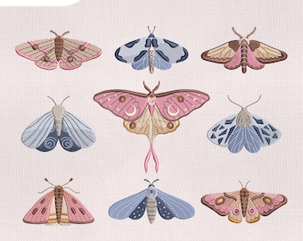 4 Size Moths Bundle 9 Embroidery Designs, Moth Flower Embroidery Design, Moths Embroidery PES File, Embroidery Machines File