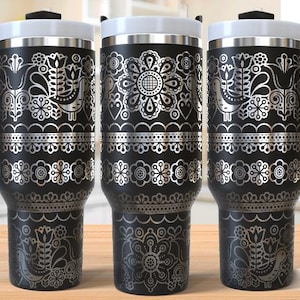 Volkskunst Vögel 40 Unzen Tumbler Laser Gravur Wrap, Vintage Vögel Tumbler Laser svg, 40 Unzen Laser gravierte Plotterdatei, Laser Gravur Plotterdatei